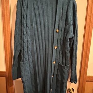 Women's Teal Cable Knit Cardigan